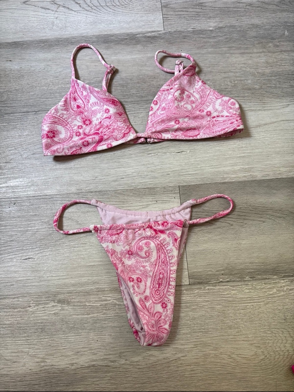 Frankie's Bikinis Pink Paisley Triangle String Bikini